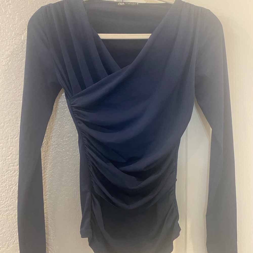 ZARA Elegant Navy Long Sleeve Top